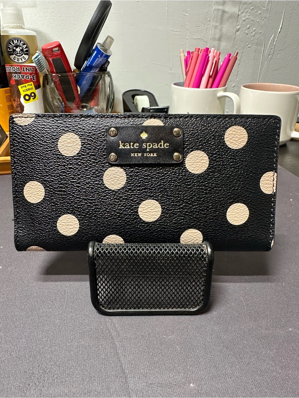 kate spade Black Wallet with Cream Polka Dots